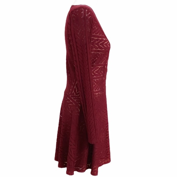 Bcbgmaxazria KINLEY BURGUNDY LONG SLEEVE V-NECKLINE SKATER MINI DRESS - Picture 3 of 13